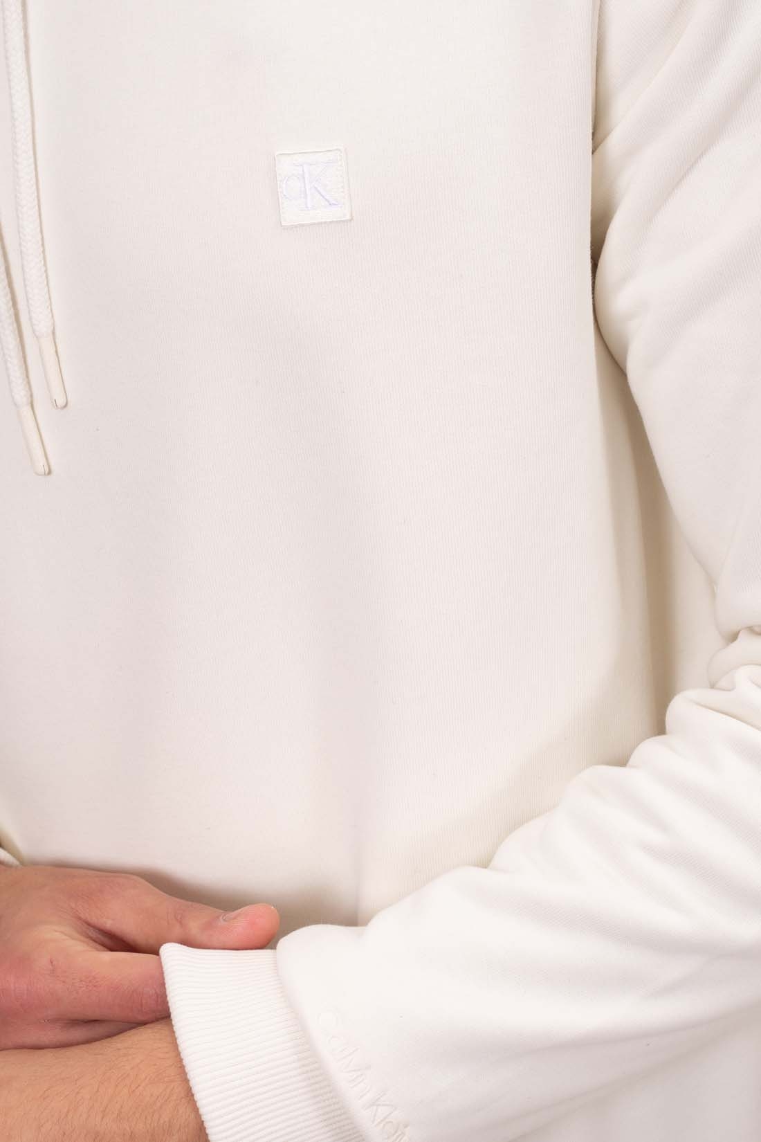 CALVIN KLEIN JEANS – Felpa Uomo con Cappuccio in Spugna di Cotone con Stemma Bianco