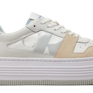 CALVIN KLEIN – Sneaker Donna con Plateau in Pelle Bright White/Creamy White/Baby Blue