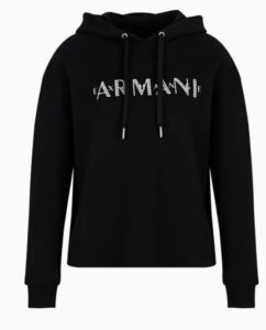 ARMANI EXCHANGE – Felpa Donna in French Terry con Cappuccio Biologico e Logo in Perline Nero