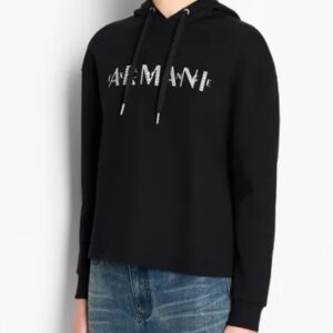 ARMANI EXCHANGE – Felpa Donna in French Terry con Cappuccio Biologico e Logo in Perline Nero