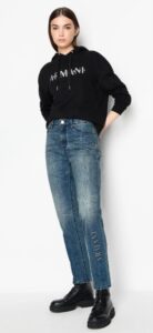 ARMANI EXCHANGE – Felpa Donna in French Terry con Cappuccio Biologico e Logo in Perline Nero