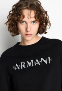 ARMANI EXCHANGE – Felpa Donna in French Terry Biologico e Logo in Perline Nero