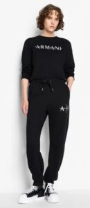 ARMANI EXCHANGE – Felpa Donna in French Terry Biologico e Logo in Perline Nero