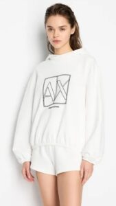 ARMANI EXCHANGE – Felpa Donna con Cappuccio e Stampa Logo in French Terry ASV Bianco