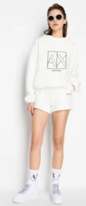 ARMANI EXCHANGE – Felpa Donna con Cappuccio e Stampa Logo in French Terry ASV Bianco