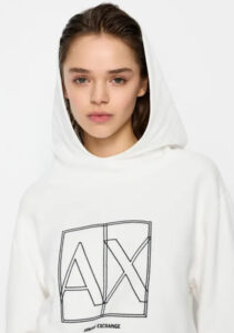 ARMANI EXCHANGE – Felpa Donna con Cappuccio e Stampa Logo in French Terry ASV Bianco
