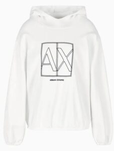 ARMANI EXCHANGE – Felpa Donna con Cappuccio e Stampa Logo in French Terry ASV Bianco
