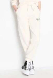 ARMANI EXCHANGE – Pantaloni Donna Jogger in Spugna e Cotone Biologico Bianco Latte