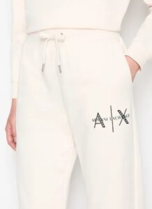 ARMANI EXCHANGE – Pantaloni Donna Jogger in Spugna e Cotone Biologico Bianco Latte