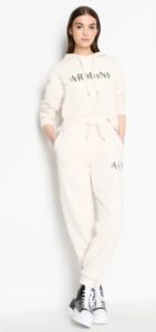 ARMANI EXCHANGE – Pantaloni Donna Jogger in Spugna e Cotone Biologico Bianco Latte