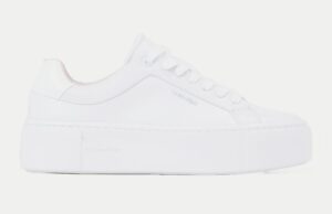 CALVIN KLEIN – Sneaker Donna Platform in Pelle Cupsole Lace Up Triplo Bianco