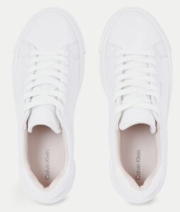 CALVIN KLEIN – Sneaker Donna Platform in Pelle Cupsole Lace Up Triplo Bianco