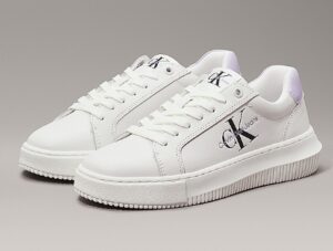 CALVIN KLEIN JEANS – Scarpe Donna Sneaker in Pelle Bianco/Lilla