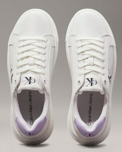 CALVIN KLEIN JEANS – Scarpe Donna Sneaker in Pelle Bianco/Lilla
