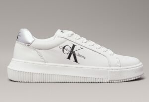 CALVIN KLEIN JEANS – Scarpe Donna in Pelle Chunky Cupsole Laceup Lth Bianco/Argento