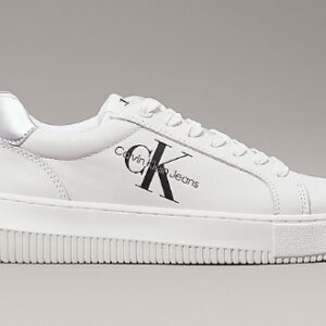 CALVIN KLEIN JEANS – Scarpe Donna in Pelle Chunky Cupsole Laceup Lth Bianco/Argento