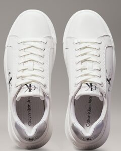 CALVIN KLEIN JEANS – Scarpe Donna in Pelle Chunky Cupsole Laceup Lth Bianco/Argento