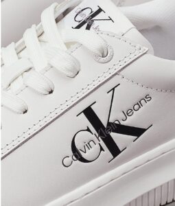 CALVIN KLEIN JEANS – Scarpe Donna in Pelle Chunky Cupsole Laceup Lth Bianco/Argento