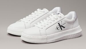 CALVIN KLEIN JEANS – Scarpe Donna in Pelle Chunky Cupsole Laceup Lth Bianco/Argento