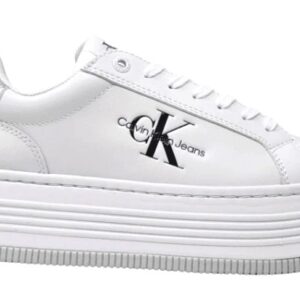 CALVIN KLEIN JEANS – Scarpe Donna Sneaker Bold Platform in Pelle Bianco/Argento