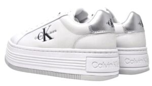 CALVIN KLEIN JEANS – Scarpe Donna Sneaker Bold Platform in Pelle Bianco/Argento