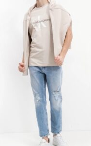 CALVIN KLEIN -T-Shirt Uomo con Monogramma Slim Beige