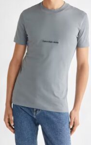 CALVIN KLEIN -T-Shirt Uomo Misto Cotone Biologico Slim Grigio