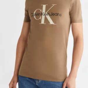 CALVIN KLEIN -T-Shirt Uomo con Monogramma Slim Marrone
