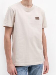 CALVIN KLEIN -T-Shirt Uomo in Cotone con Logo Piccolo Cucito Beige