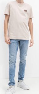 CALVIN KLEIN -T-Shirt Uomo in Cotone con Logo Piccolo Cucito Beige