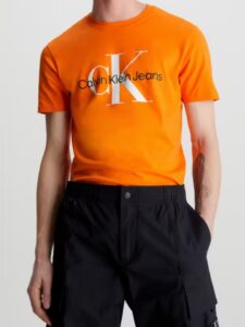 CALVIN KLEIN -T-Shirt Uomo con Monogramma Slim Arancio