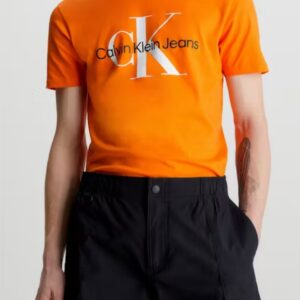 CALVIN KLEIN -T-Shirt Uomo con Monogramma Slim Arancio