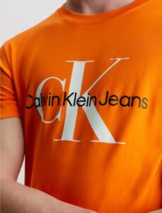 CALVIN KLEIN -T-Shirt Uomo con Monogramma Slim Arancio