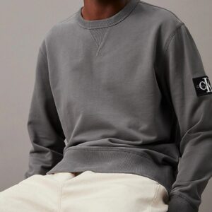 CALVIN KLEIN JEANS – Felpa Uomo Cotone Badge Endless Grey