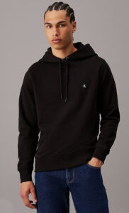 CALVIN KLEIN JEANS – Felpa Uomo con Cappuccio in Spugna di Cotone con Stemma Nero