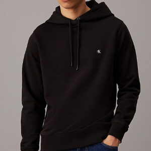 CALVIN KLEIN JEANS – Felpa Uomo con Cappuccio in Spugna di Cotone con Stemma Nero