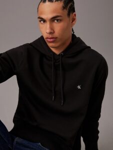 CALVIN KLEIN JEANS – Felpa Uomo con Cappuccio in Spugna di Cotone con Stemma Nero