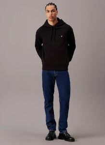 CALVIN KLEIN JEANS – Felpa Uomo con Cappuccio in Spugna di Cotone con Stemma Nero