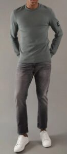 CALVIN KLEIN JEANS – T-Shirt Uomo a Nido D’ape Manica Lunga Slim Grigio