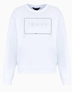 ARMANI EXCHANGE – Felpa Donna Girocollo con Stampa Logata in Cotone Organico ASV Bianco