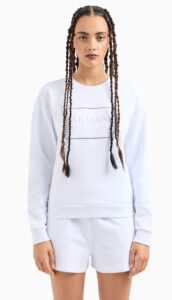 ARMANI EXCHANGE – Felpa Donna Girocollo con Stampa Logata in Cotone Organico ASV Bianco