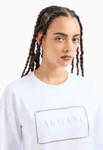 ARMANI EXCHANGE – Felpa Donna Girocollo con Stampa Logata in Cotone Organico ASV Bianco