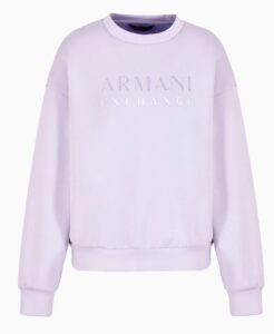 ARMANI EXCHANGE – Felpa Donna Girocollo con Logo a Tono in Tessuto Scuba Lilla