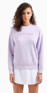 ARMANI EXCHANGE – Felpa Donna Girocollo con Logo a Tono in Tessuto Scuba Lilla