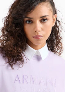 ARMANI EXCHANGE – Felpa Donna Girocollo con Logo a Tono in Tessuto Scuba Lilla