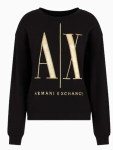 ARMANI EXCHANGE – Felpa Donna in Tessuto French Terry Icon Project con Logo Metal Nero