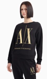 ARMANI EXCHANGE – Felpa Donna in Tessuto French Terry Icon Project con Logo Metal Nero