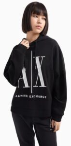 ARMANI EXCHANGE – Felpa Donna in Tessuto French Terry Icon Project con Cappuccio Nero