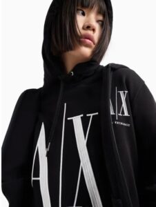 ARMANI EXCHANGE – Felpa Donna in Tessuto French Terry Icon Project con Cappuccio Nero