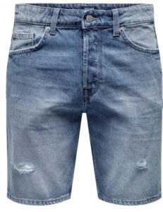 ONLY&SONS – Pantaloncino Uomo di Jeans Onsedge Destroy Medium Blue Denim